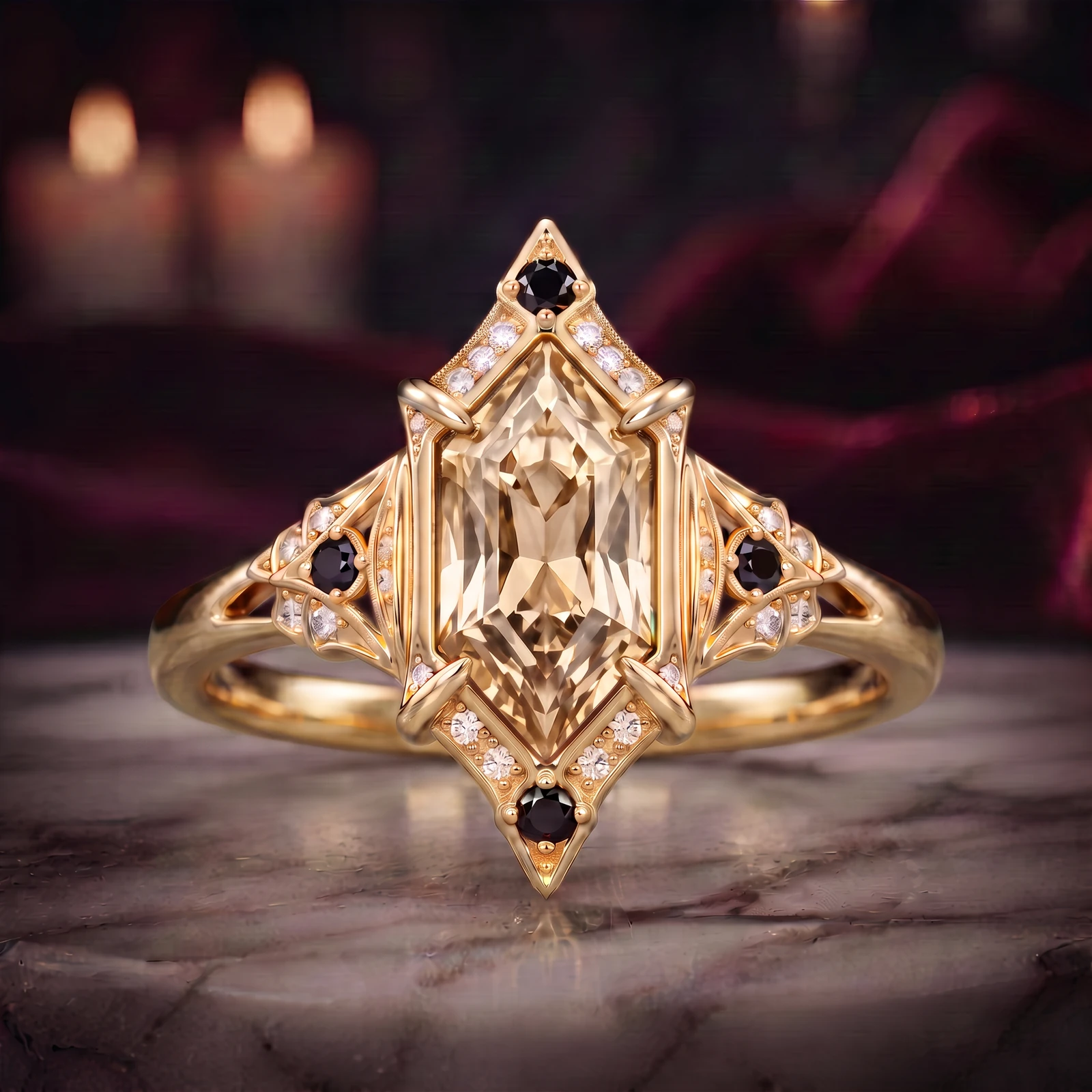 Golden Sapphire Ring — front view