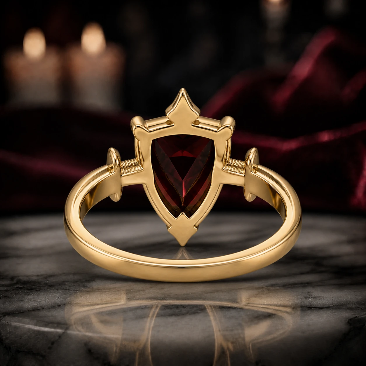 Ruby Shield Sword Ring — back view